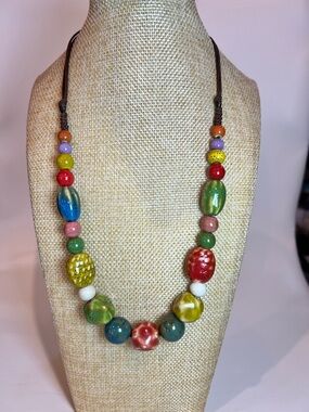 NEW Boho multicolor summer ceramic beads adjustable necklace